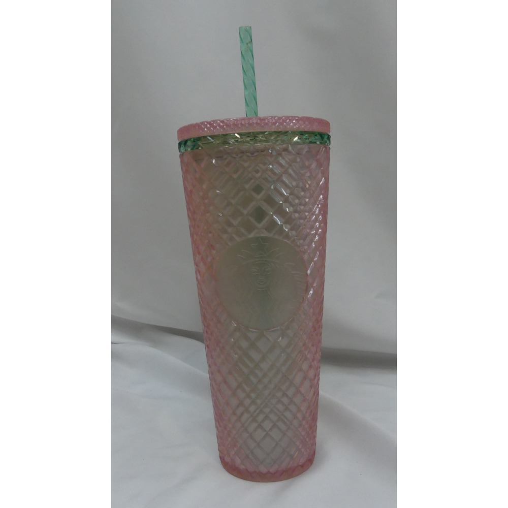 Starbucks Tumbler Unisex 24oz Pink Iridescent Diamond Textured Cold Cup Straw